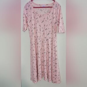 LuLaRoe Pink Dress with Black Music Note Print Size XL